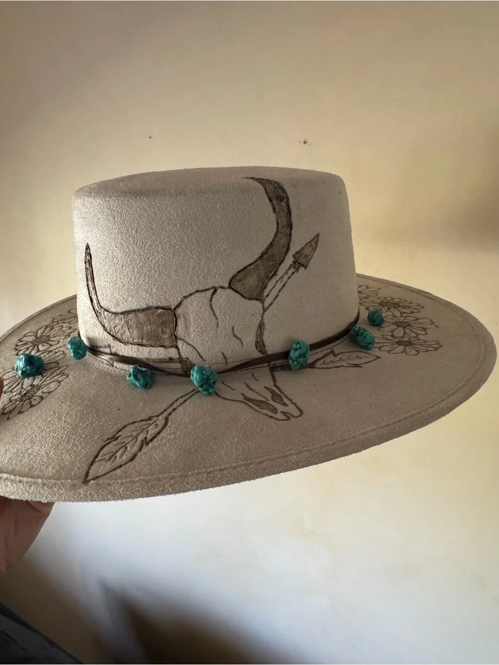 Suede Embroidered Gray Western Hat with Turquoise Accents